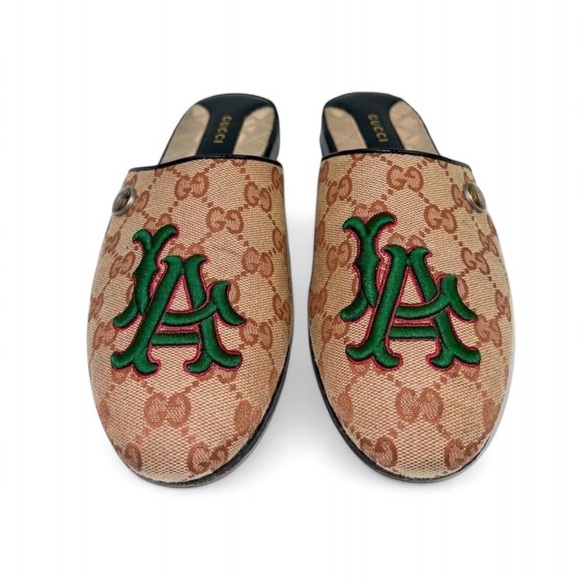 Authentic GUCCI Beige GG Logo Canvas Embroidered LA Angel Mule Loafers S… - Picture 4 of 13